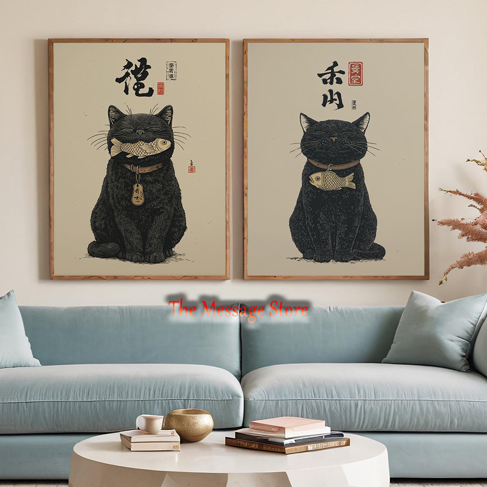 Black Lucky Cat Ukiyo-e Japane - Japanese Traditional Lifestyle ulasan dan harga