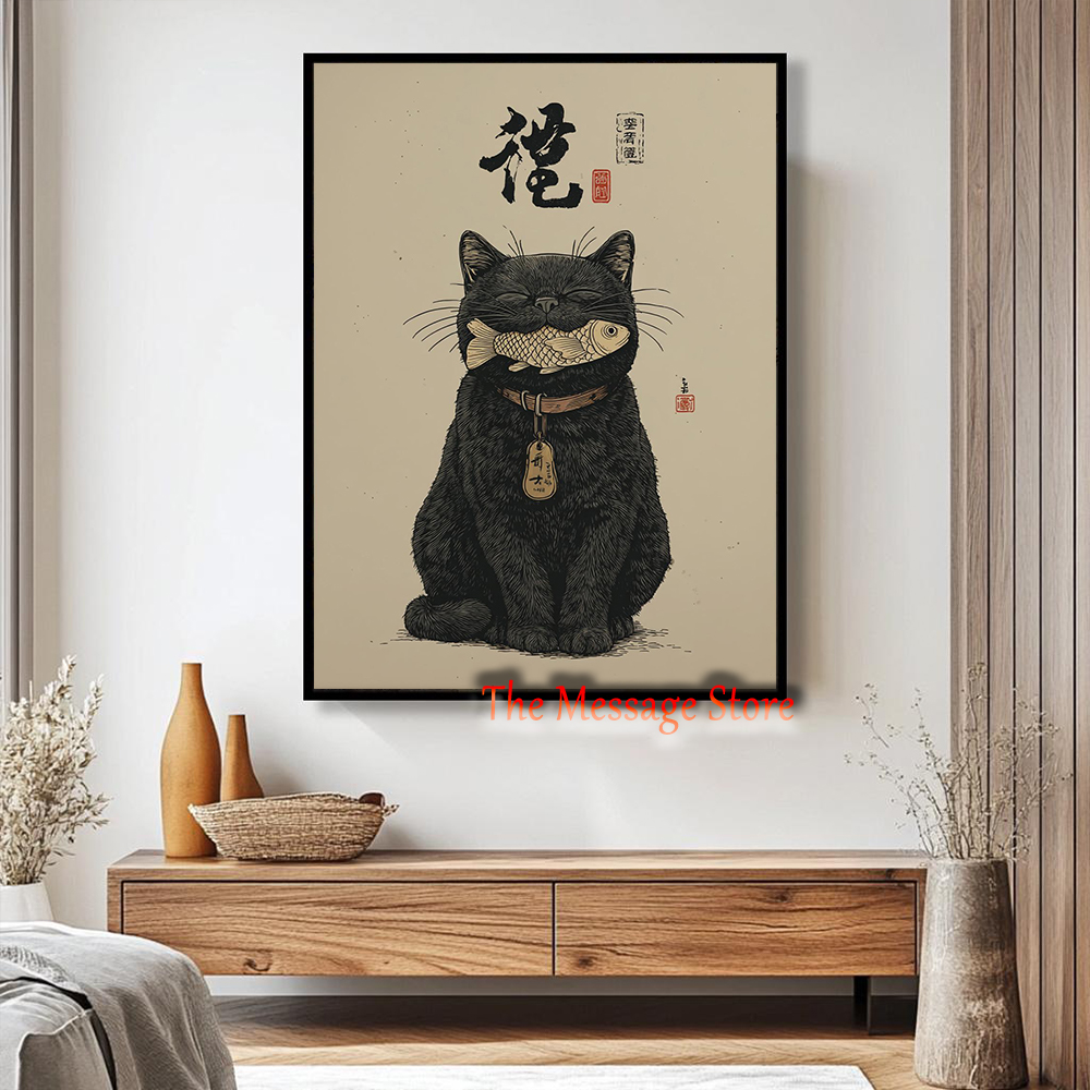 Black Lucky Cat Ukiyo-e Japane - Japanese Traditional Lifestyle ulasan dan harga