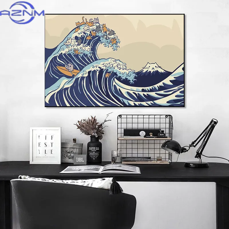 AZNM Canvas Painting Big Wavy  - Japanese Traditional Lifestyle ulasan dan harga